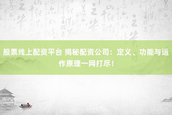股票线上配资平台 揭秘配资公司：定义、功能与运作原理一网打尽！