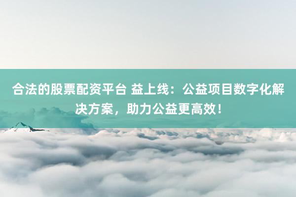 合法的股票配资平台 益上线：公益项目数字化解决方案，助力公益更高效！