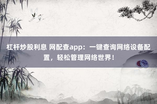 杠杆炒股利息 网配查app：一键查询网络设备配置，轻松管理网络世界！