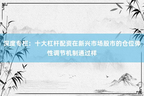 深度专栏：十大杠杆配资在新兴市场股市的仓位弹性调节机制通过样