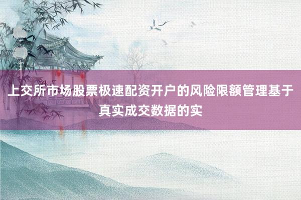 上交所市场股票极速配资开户的风险限额管理基于真实成交数据的实